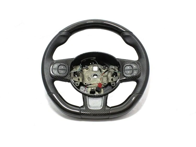 FIAT 500 ABARTH Custom Steering Wheel - Carbon Fiber - Alcantara w/ Red Stitch